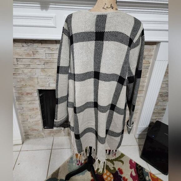 ADRIENNE‎ VITTADINI window pane plaid Jacquard fringed Cardigan plus size 3X new - Picture 3 of 7